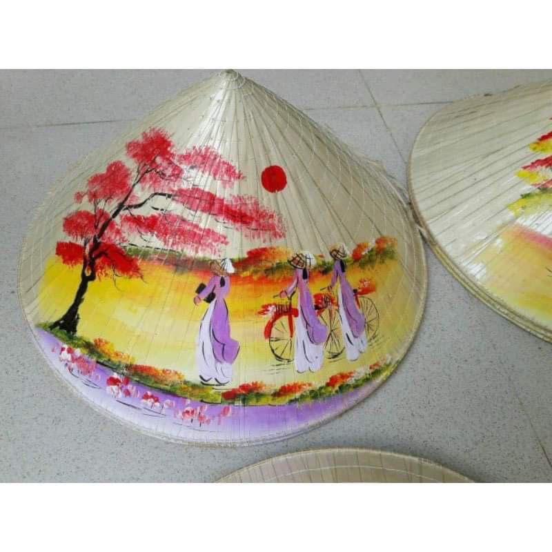Nón lá vẽ phong cảnh, hoa lá trang trí, decor, cho bé và người lớn đội, các sz trẻ em người lớn