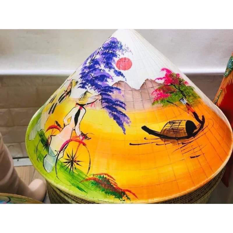 Nón lá vẽ phong cảnh, hoa lá trang trí, decor, cho bé và người lớn đội, các sz trẻ em người lớn