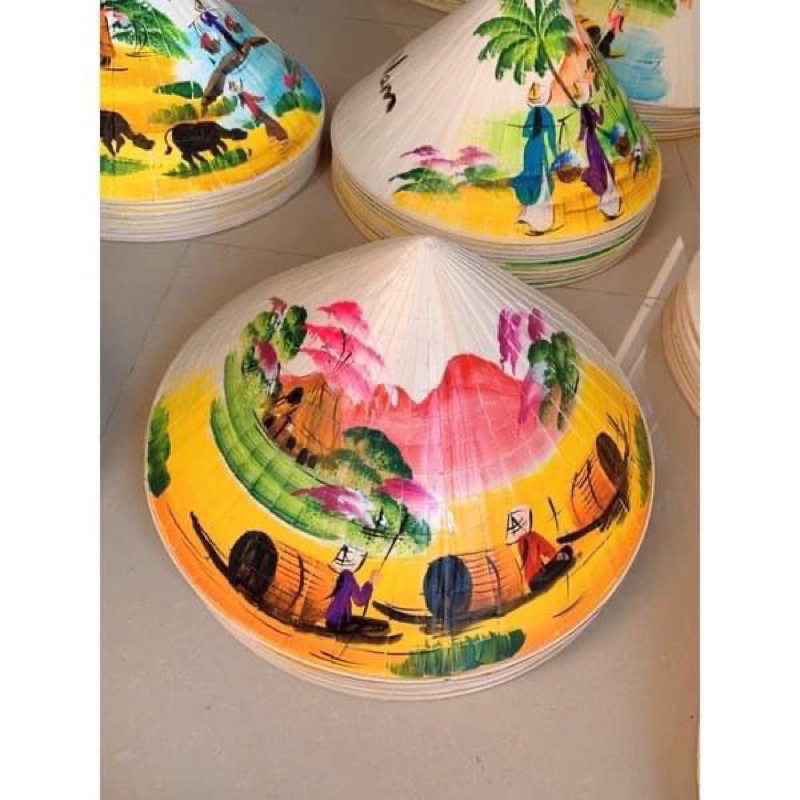 Nón lá vẽ phong cảnh, hoa lá trang trí, decor, cho bé và người lớn đội, các sz trẻ em người lớn