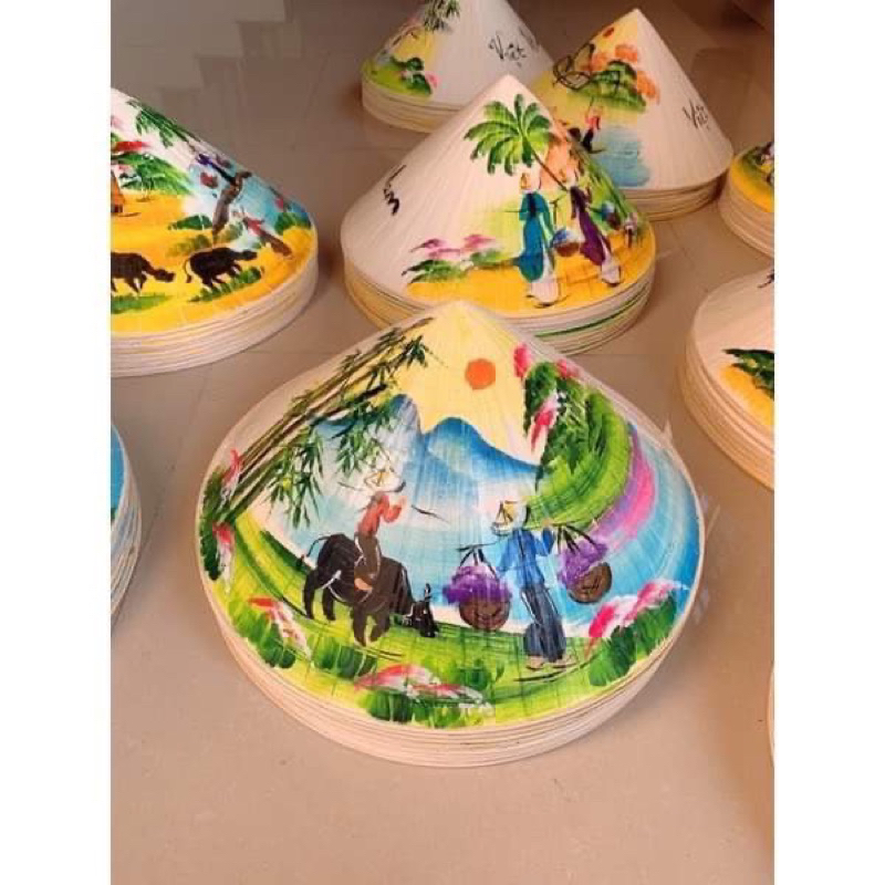 Nón lá vẽ phong cảnh, hoa lá trang trí, decor, cho bé và người lớn đội, các sz trẻ em người lớn