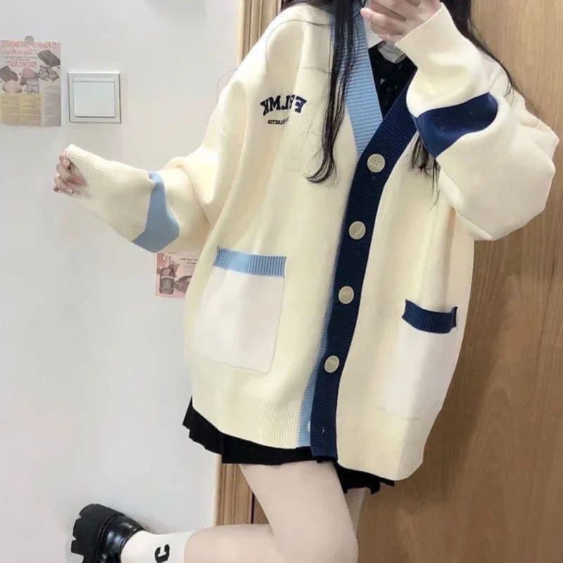 ÁO- Khoác Nỉ Cadigan Phối 2 MÀU CHỮ FRLME ,form rộng Unisex oversize