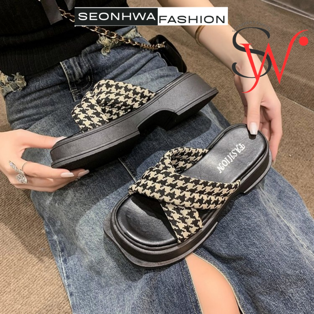 Dép nữ thời trang quai chéo vải SEONHWA cao 5cm thiết kế năng động cá tính GF1