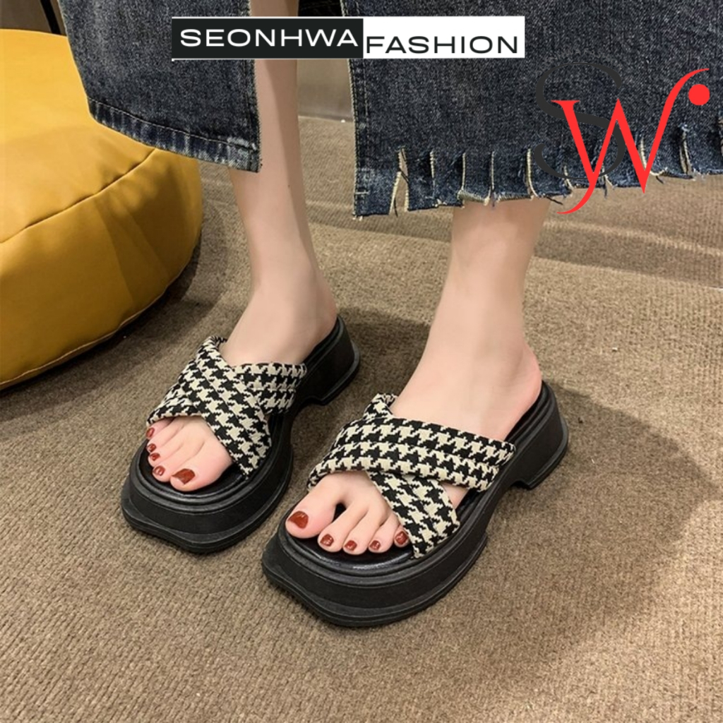 Dép nữ thời trang quai chéo vải SEONHWA cao 5cm thiết kế năng động cá tính GF1