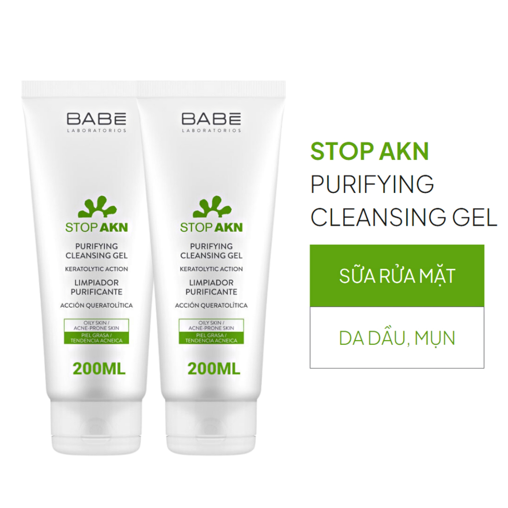 Sữa Rửa Mặt BABÉ Stop Akn Purifying Cleansing Gel Cho Da Dầu Mụn 200ml