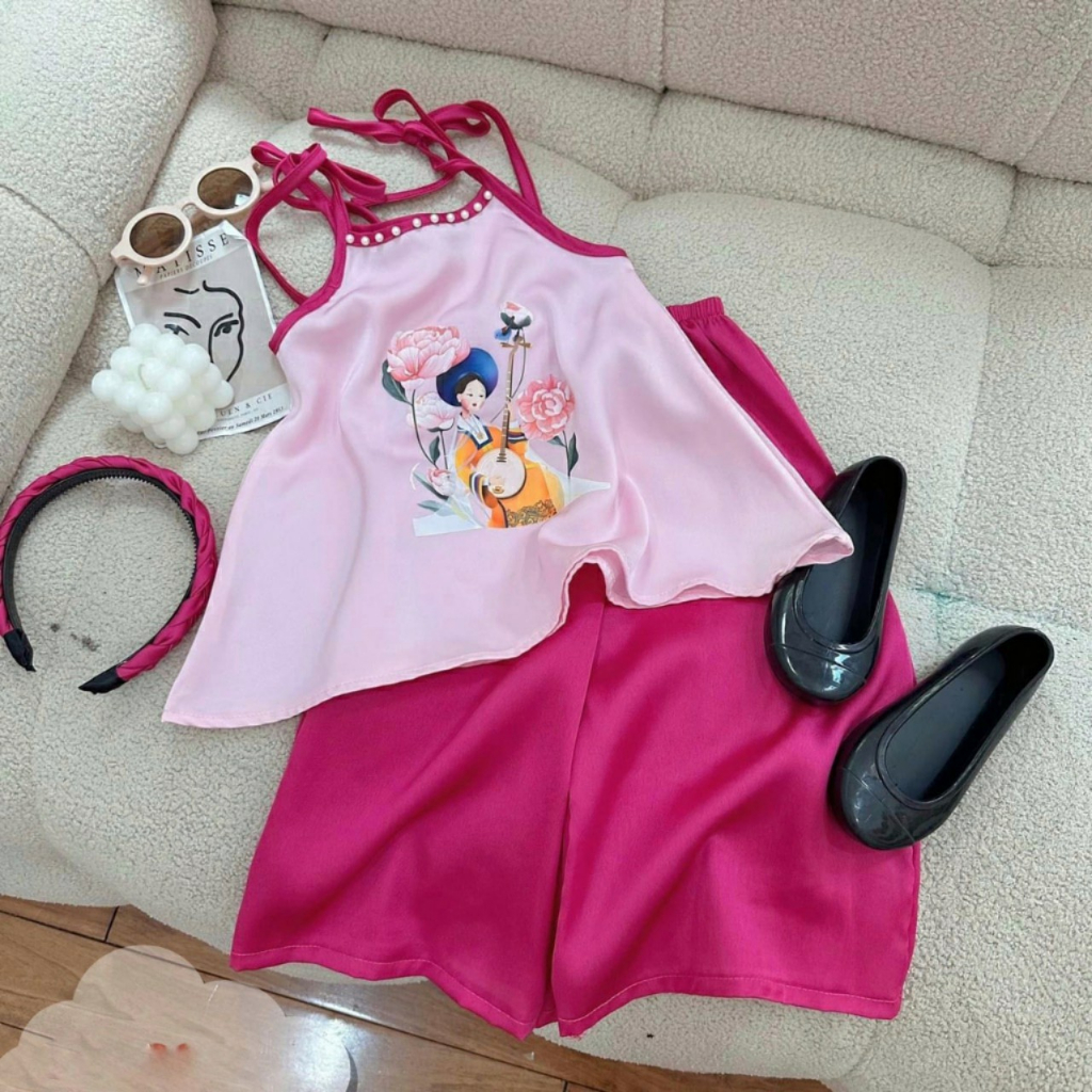 Set yếm lụa cô tấm 2 dây tặng kèm Bờm cho bé gái mặc trung thu siêu hót