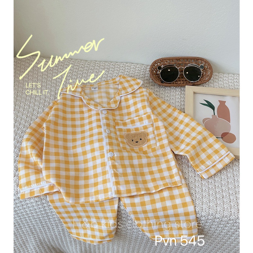 Bộ quần áo pyjama dài tay kẻ sọc giá rẻ cho bé từ 8-20kg