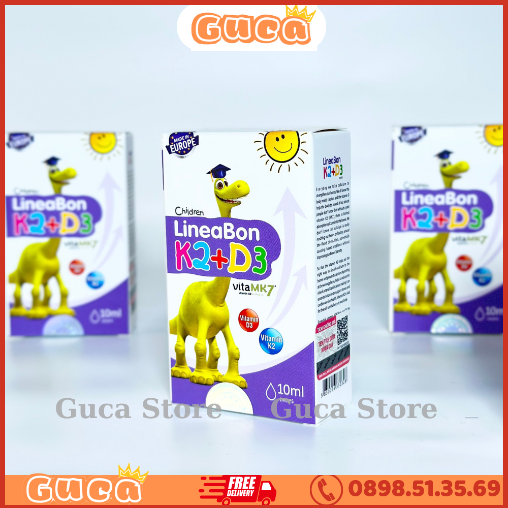 Lineabon k2 d3 bổ sung d3 k2 giúp hấp thu canxi hiệu quả, cải thiện mật độ xương, giúp xương và răng chắc khoẻ, lọ 10ml