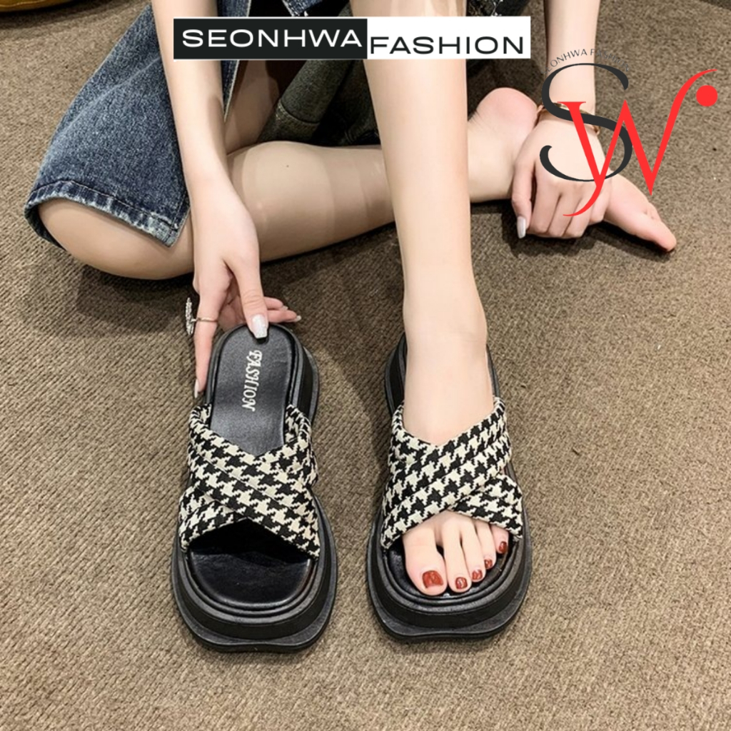 Dép nữ thời trang quai chéo vải SEONHWA cao 5cm thiết kế năng động cá tính GF1