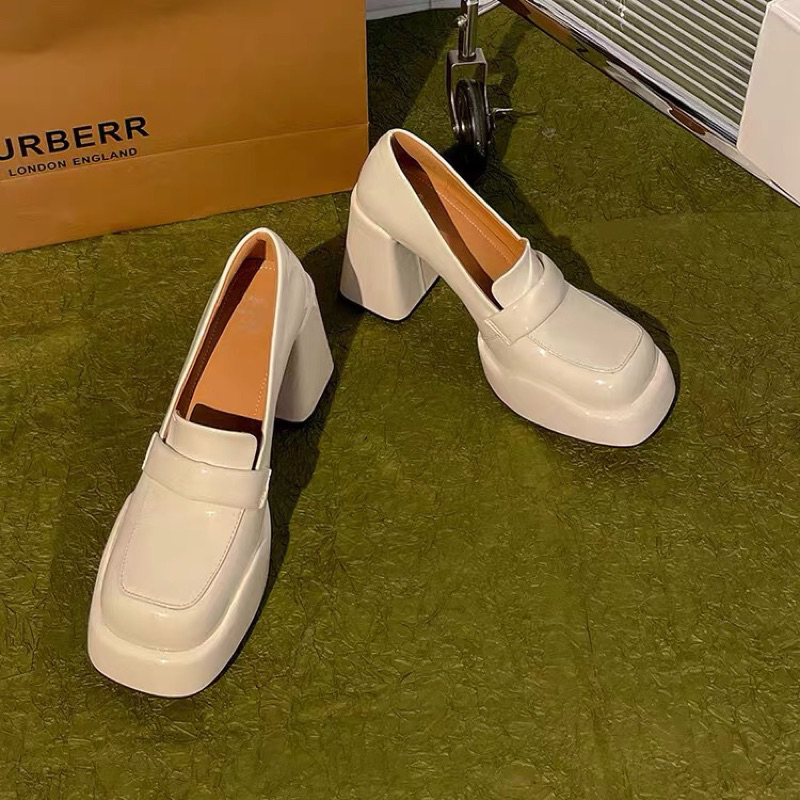 ORDER 💜 Giày moca mũi vuông da bò trơn gót trụ 10cm