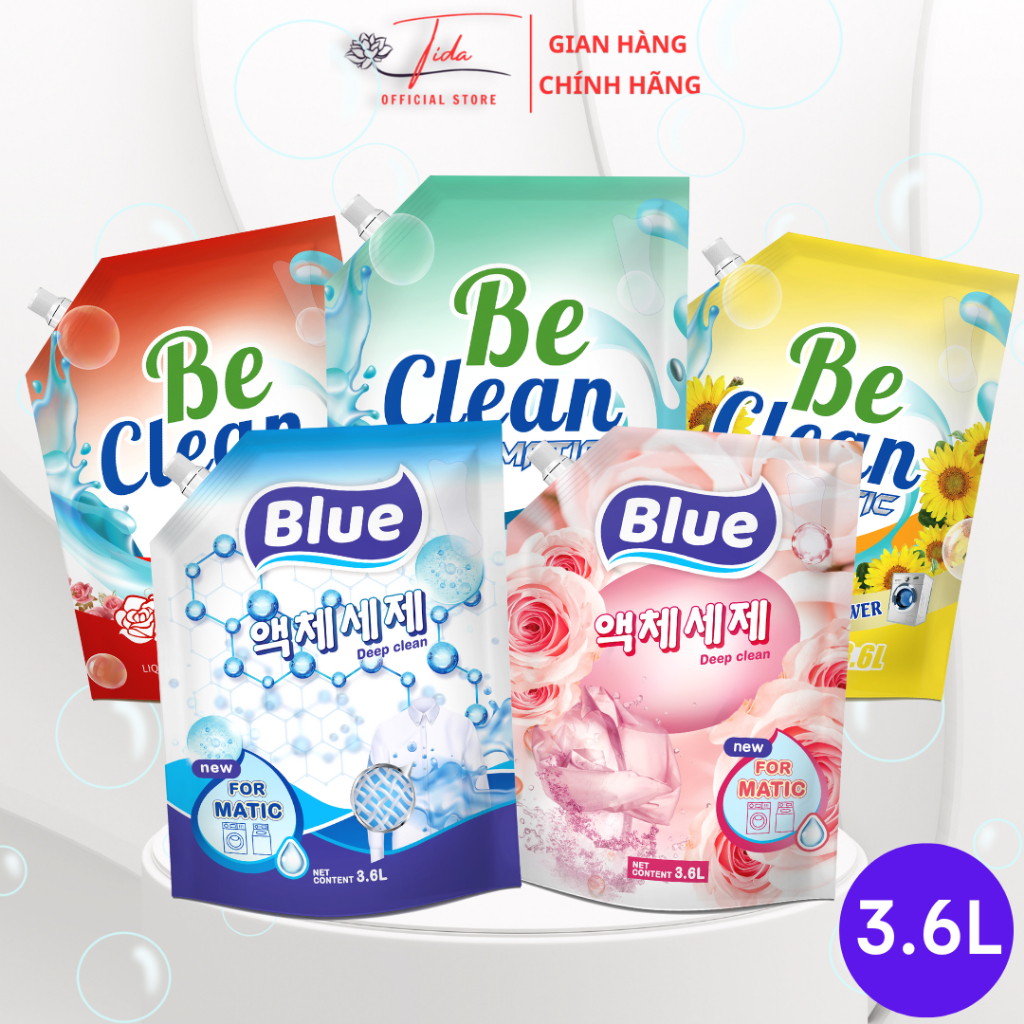 Nước Giặt Xả Blue Hàn Quốc 3600ml - Bộ Sản Phẩm Nước Giặt Thái Be Clean 3600ml - Siêu Tiết Kiệm