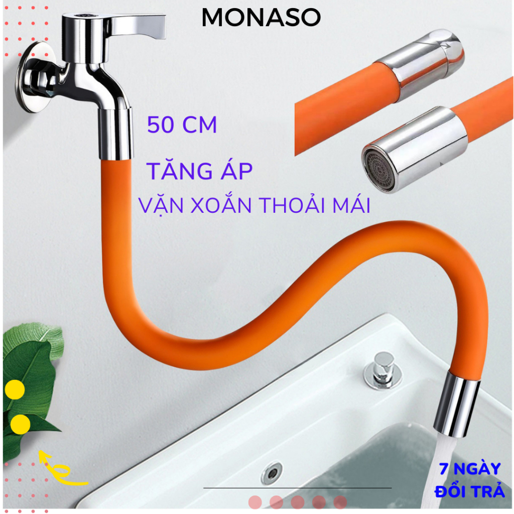 Ống nối dài Đầu vòi nước tăng áp 50cm phi 15 linh hoạt xoay 720 ĐỘ theo mọi hướng chống văng bắn nước V2 MONASO