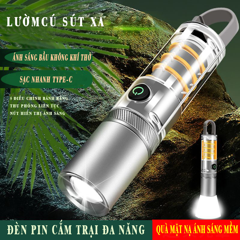 Đèn Pin XHP50 Siêu Sáng Zoom led laze chiếu xa chống nước bảo sạc sáng cầm tay dã ngoài trời cắm trại đi chơi picnic thở
