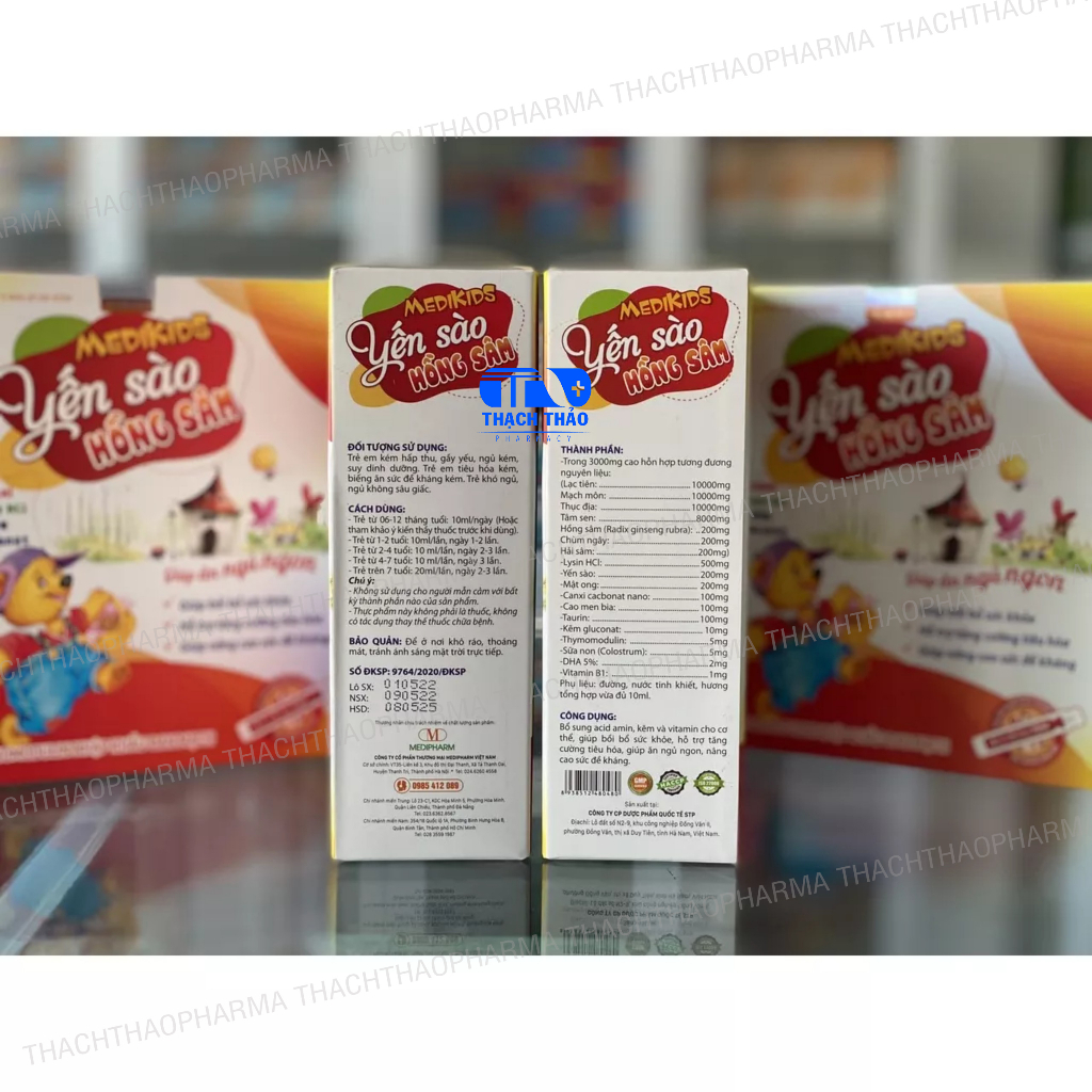 SIRO YẾN SÀO HỒNG SÂM GIÚP KÍCH THÍCH ĂN NGON, NGỦ NGON CHO BÉ MEDIKIDS- HỘP 20 ỐNG