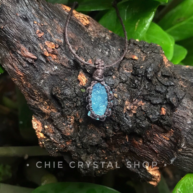Dây chuyền Aquamarine Brazil đan dây macrame