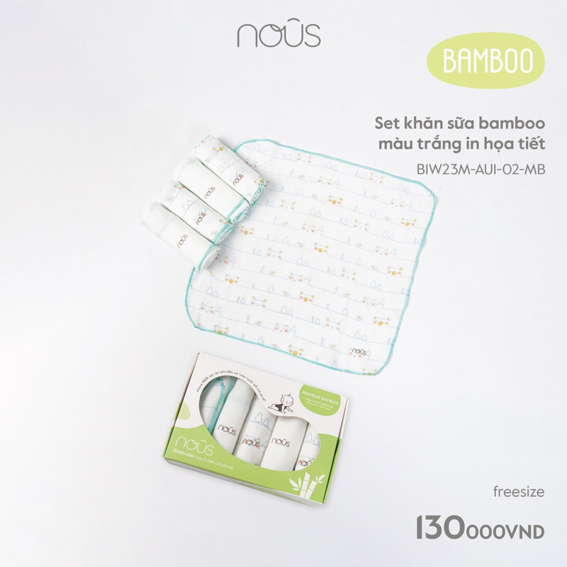 Nous - Set 5 khăn sữa Nous Bamboo sợi tre cao cấp mềm mại, kháng khuẩn, thấm hút