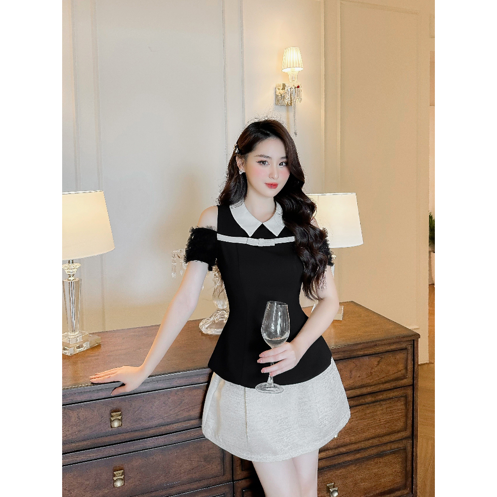 Áo tiểu thư, Áo cutout tay phối lưới, MOO Design - ARMD47