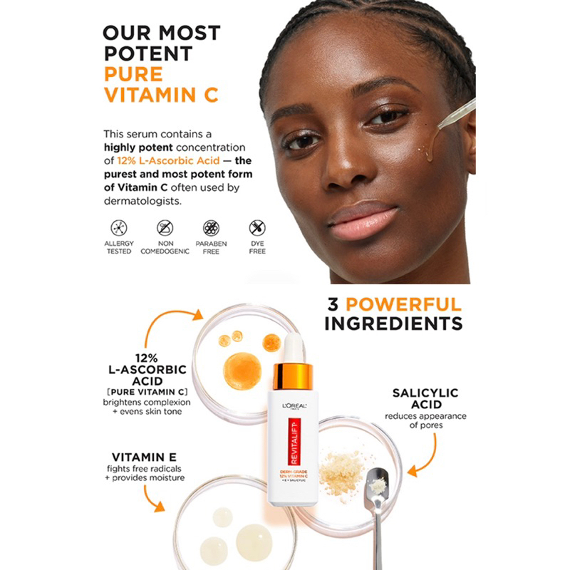 USA_Serum Loreal giúp sáng da, chống lão hóa L’Oréal Paris Revitalift Derm Intensives 12% Vitamin C + E +Salicylic