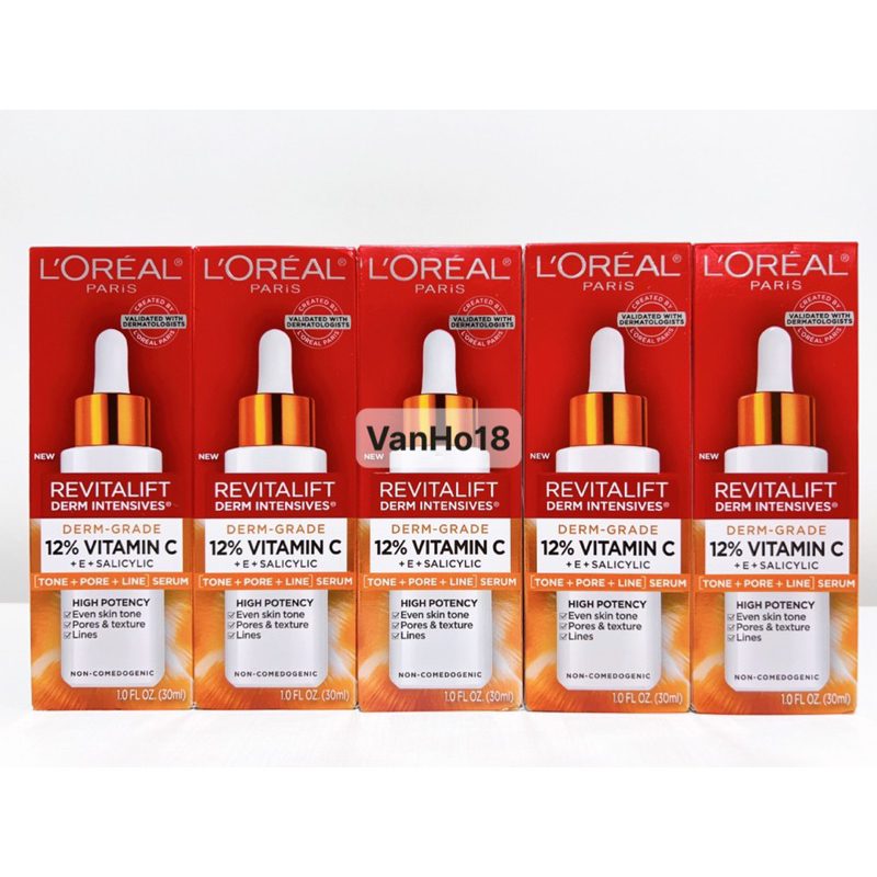 USA_Serum Loreal giúp sáng da, chống lão hóa L’Oréal Paris Revitalift Derm Intensives 12% Vitamin C + E +Salicylic