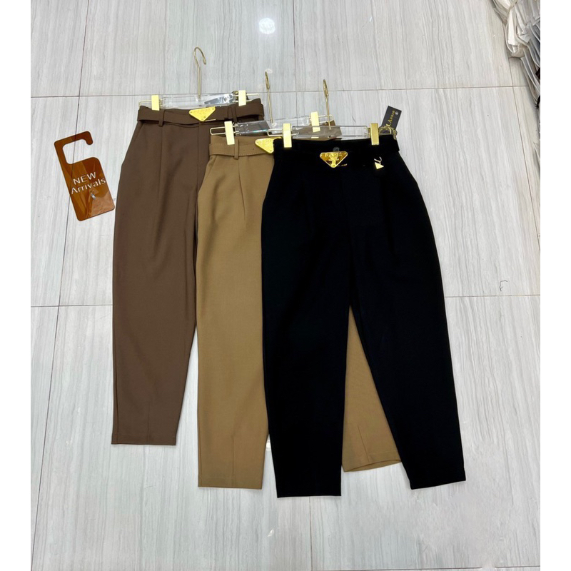 Quần vải nữ dáng baggy kèm đai