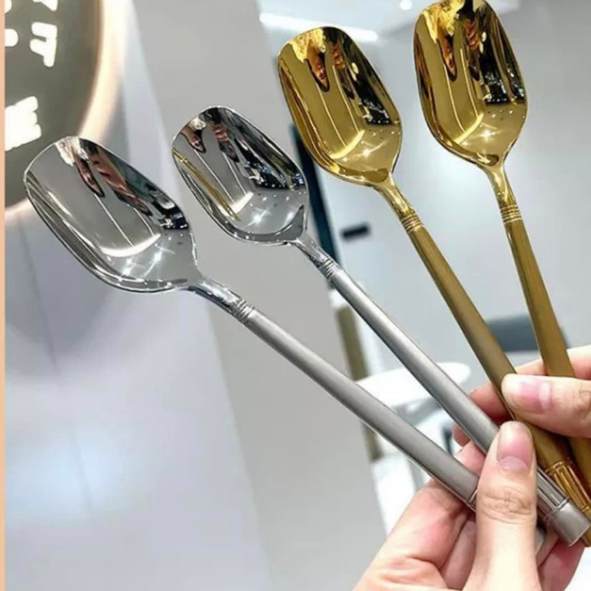 Thìa Muỗng Inox Ăn Cơm, Súp Cháo Cán Dài Đầu Vuông 19.5cm