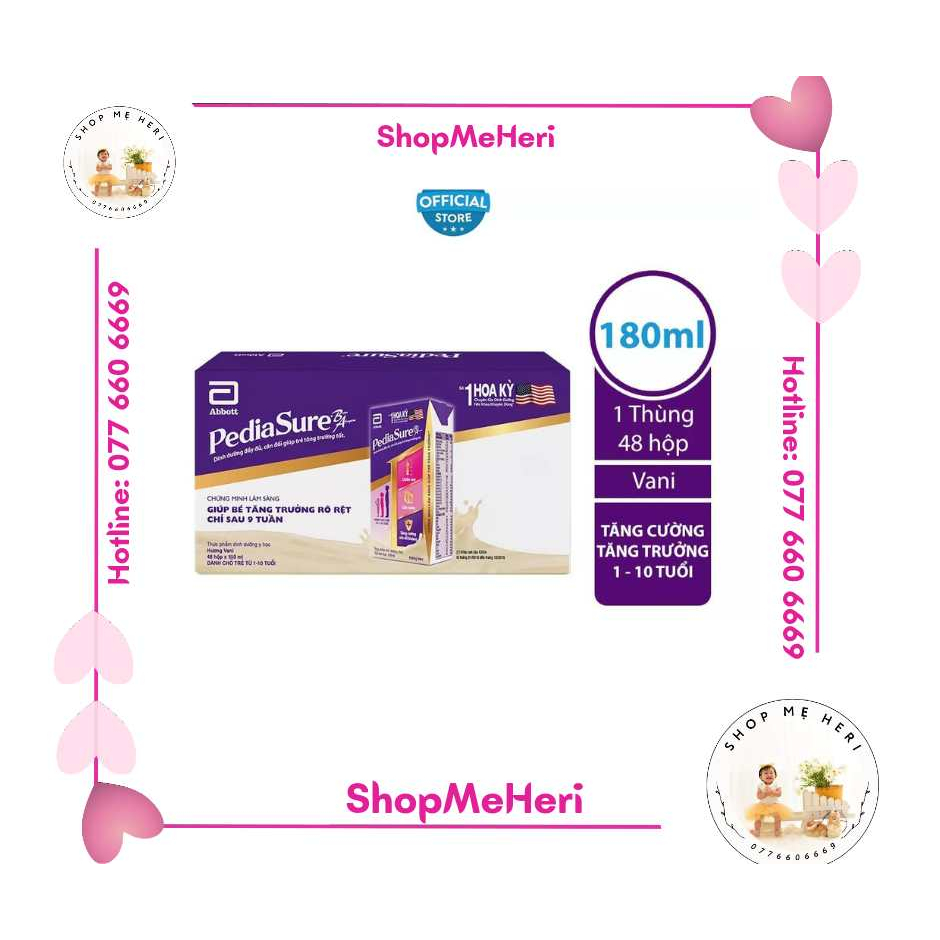 Thùng 48 Hộp Sữa Nước Pediasure Hương Vani (Ít ngọt) 180ml