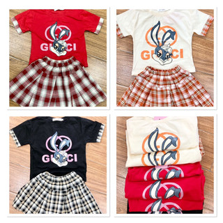 -Bộ quần áo bé gái, set bộ bé gái, set bộ cotton dai áo cộc tay kèm chân váy có lót quần cho bé gái
