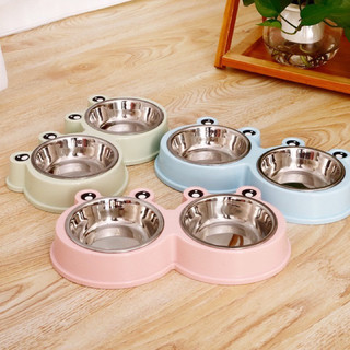 Bát ăn đôi hình ếch kèm chén inox cho chó mèo dễ thương