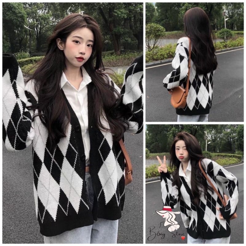 ÁO Khoác Nỉ Cadigan CADO HÌNH THOI,Form rộng tay dài unisex oversize nam nữ mặc đều đẹp
