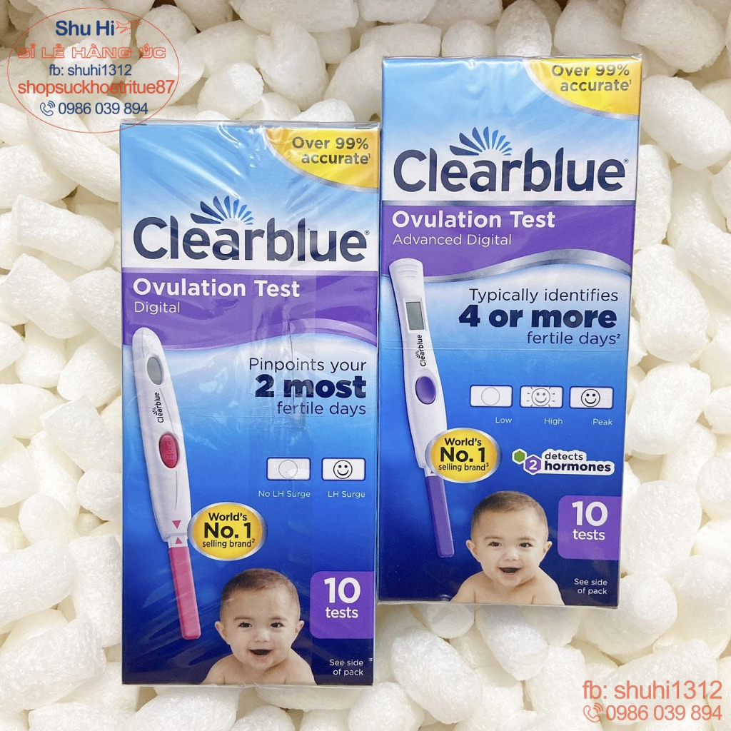 Que thử rụng trứng điện tử Clearblue, 2 nấc Clearblue 2 most, 3 nấc Clear blue 4 or more úc hộp 10 que, độ chính xác cao