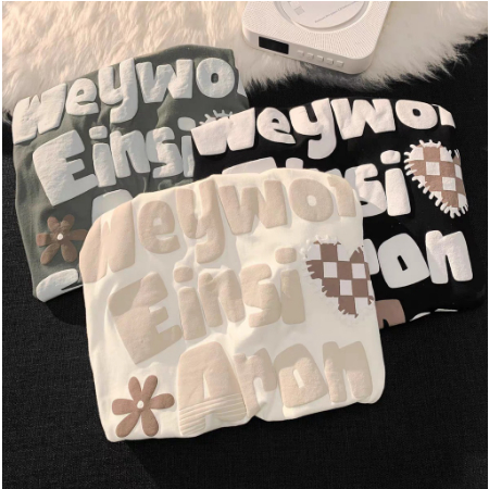 Áo phông nam nữ tay lỡ, áo thun Wey in nổi chất cotton su form rộng túi zip