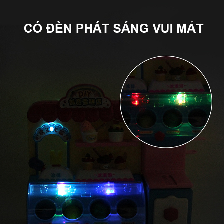 Đồ chơi máy bán kem có đèn với đất nặn nhiều màu kèm sẵn nhiều phụ kiện làm kem hình dáng dễ thương cho bé trai gái