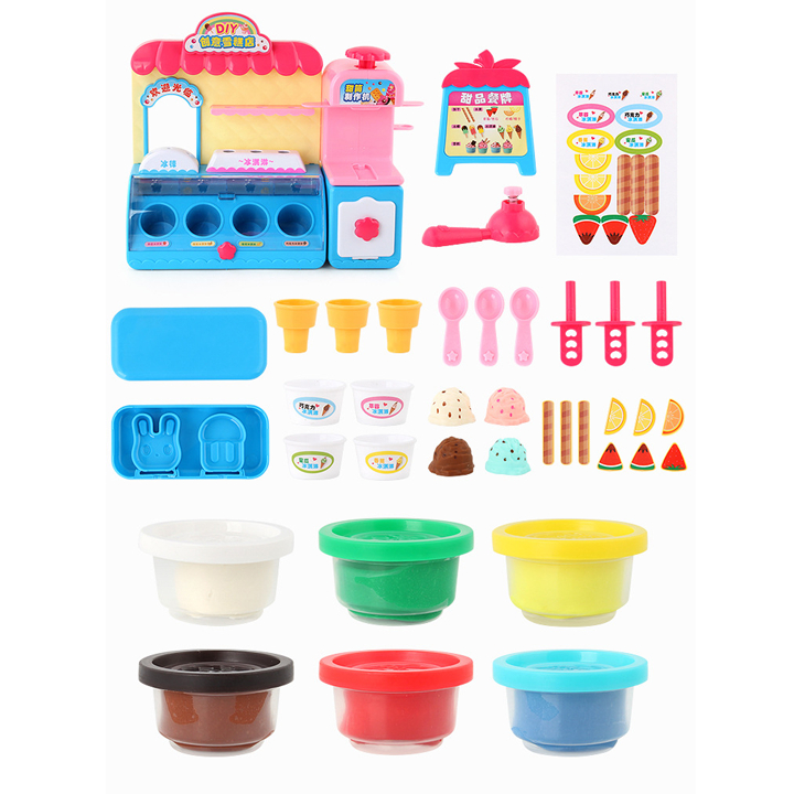 Đồ chơi máy bán kem có đèn với đất nặn nhiều màu kèm sẵn nhiều phụ kiện làm kem hình dáng dễ thương cho bé trai gái