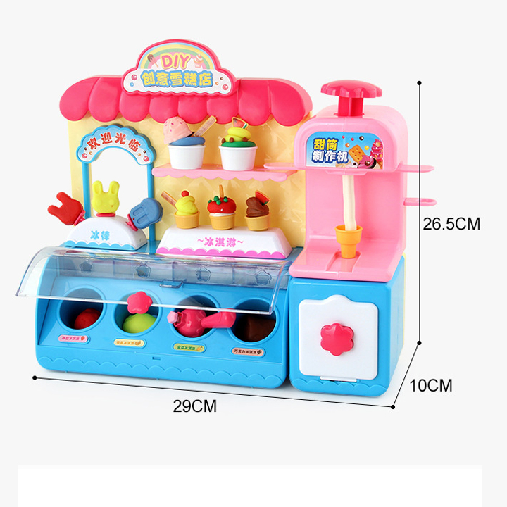 Đồ chơi máy bán kem có đèn với đất nặn nhiều màu kèm sẵn nhiều phụ kiện làm kem hình dáng dễ thương cho bé trai gái