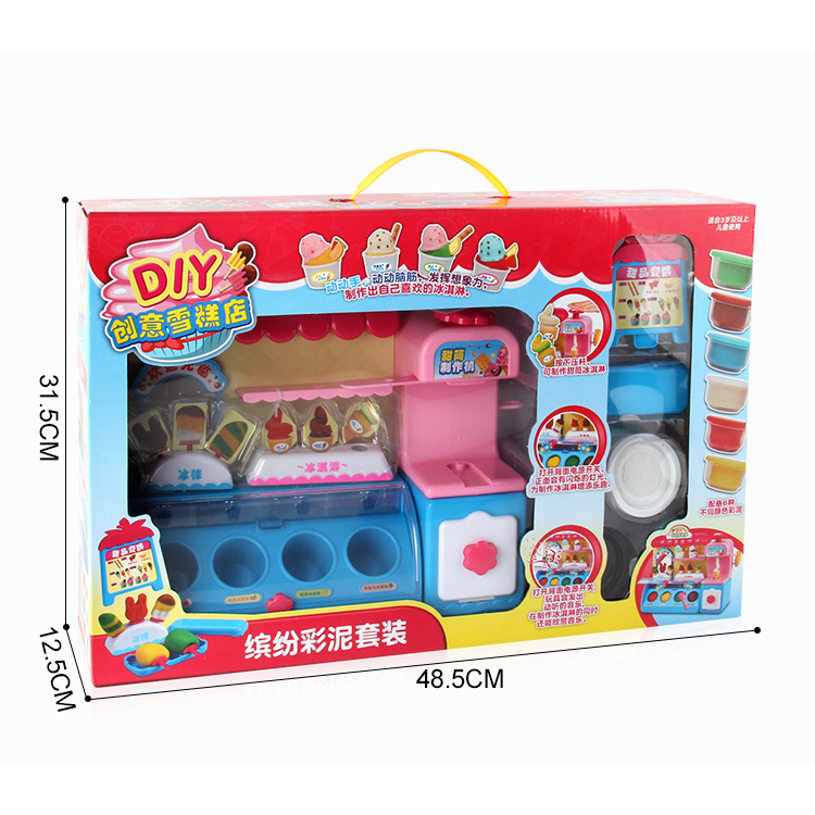 Đồ chơi máy bán kem có đèn với đất nặn nhiều màu kèm sẵn nhiều phụ kiện làm kem hình dáng dễ thương cho bé trai gái