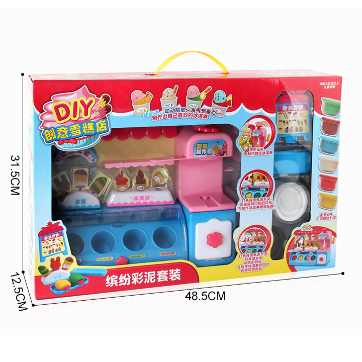 Đồ chơi máy bán kem có đèn với đất nặn nhiều màu kèm sẵn nhiều phụ kiện làm kem hình dáng dễ thương cho bé trai gái