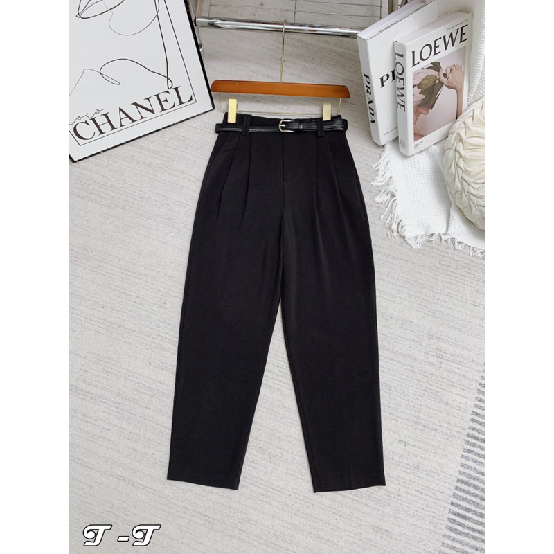 Quần vải baggy nữ kem đai