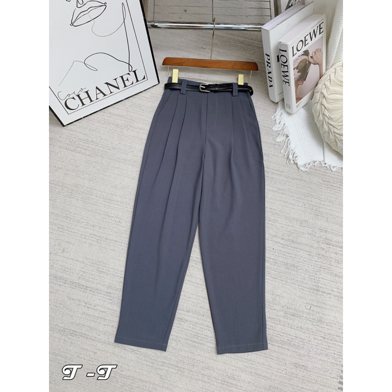 Quần vải baggy nữ kem đai