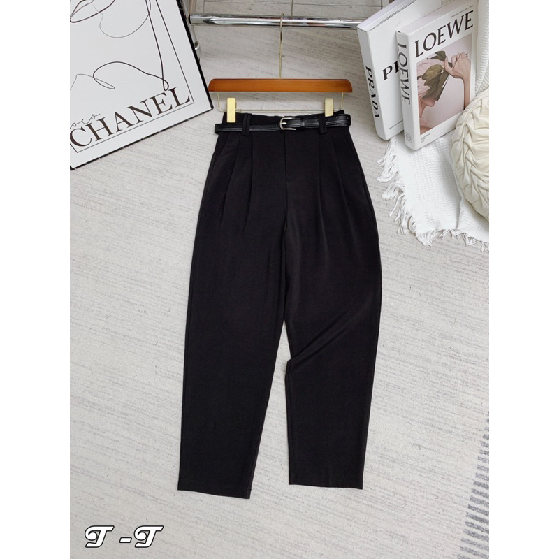 Quần vải baggy nữ kem đai