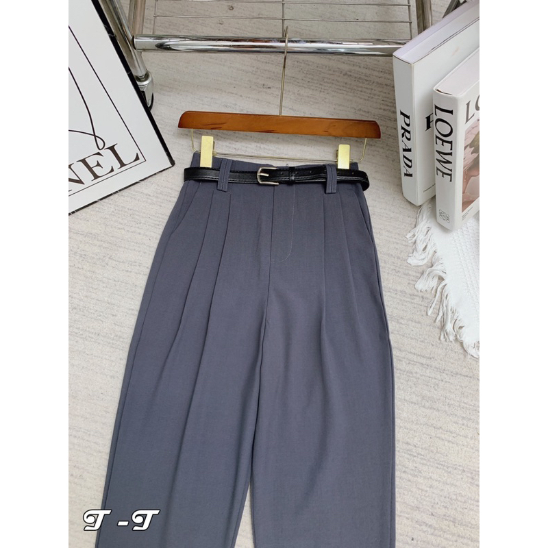 Quần vải baggy nữ kem đai