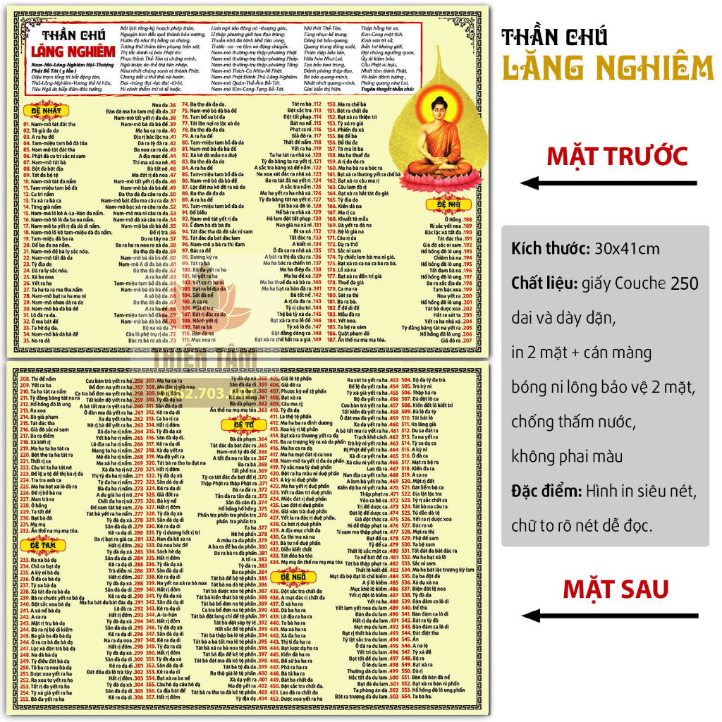 Combo 10-20 tờ Chú Lăng Nghiêm 30x41cm chất liệu giấy couche 200 dai và dày, in 2 mặt + cán màng ni lông 2 mặt