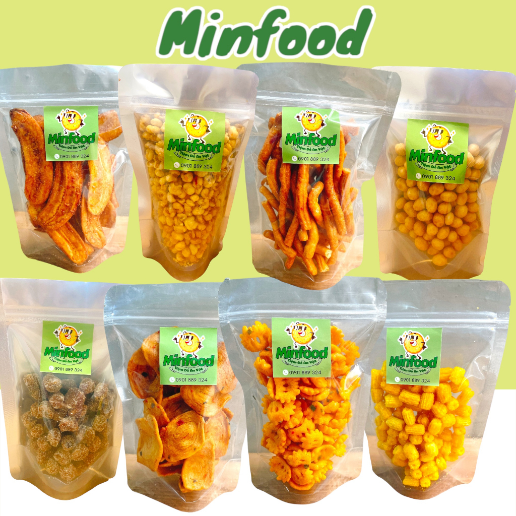 Đồ Ăn Vặt Minfood Mít Sấy - Nui Sấy - Chuối Sấy - Thèo Lèo - Bánh Tai Heo- Bắp Sấy- Đậu Phộng - Me- Khoai 100G Các Loại