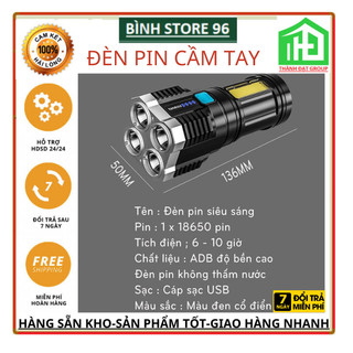 Đèn pin siêu sáng cầm tay chiếu xa 4 chế độ sáng tiện dụng, có cob đèn led, đèn pin mini 4 bóng