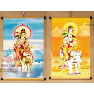 Tranh Phổ Hiền Bồ Tát treo tường 40x60cm bằng vải phủ bóng cao cấp dày dặn