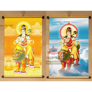 Tranh Văn Thù Sư Lợi Bồ Tát 40x60cm treo tường bằng vải phủ bóng cao cấp dày dặn