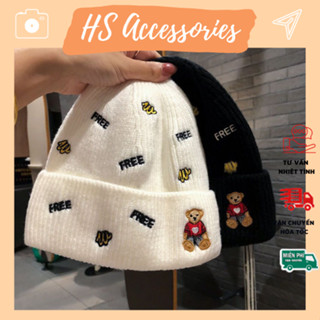 Mũ len Beanie nam nữ gấu free mùa đông nón đi đà lạt đẹp thời trang - ML27