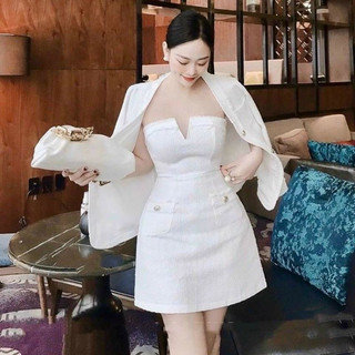 SET ĐẦM ỐNG BỐ CÚP NGỰC XẺ KÈM KHOÁC