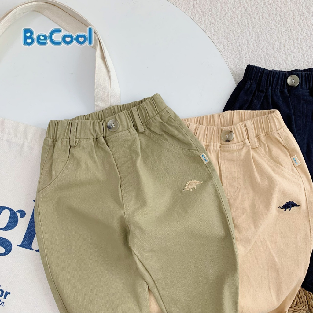 Quần Kaki Dài Cho Bé Trai Thêu Hình Khủng Long cạp chun mềm mại cho bé trai từ 10 đến 26kg SUMO KIDS