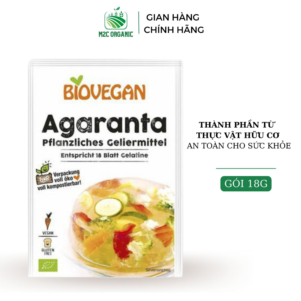 Bột gelatine hữu cơ thực vật Biovegan 18g thành phần thực vật dùng cho món thạch, kẹo dẻo, thịt nấu đông