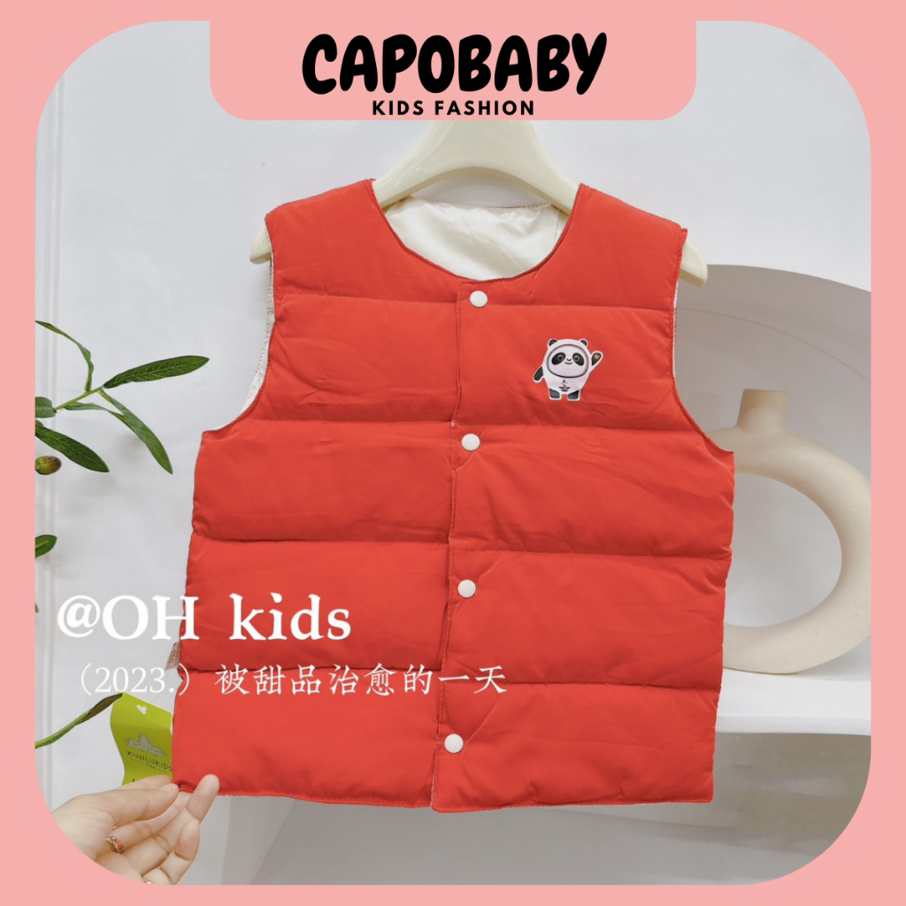 Áo khoác cho bé, Áo Gile phao gấu chấm nâu đáng yêu cho bé từ 7-16kg