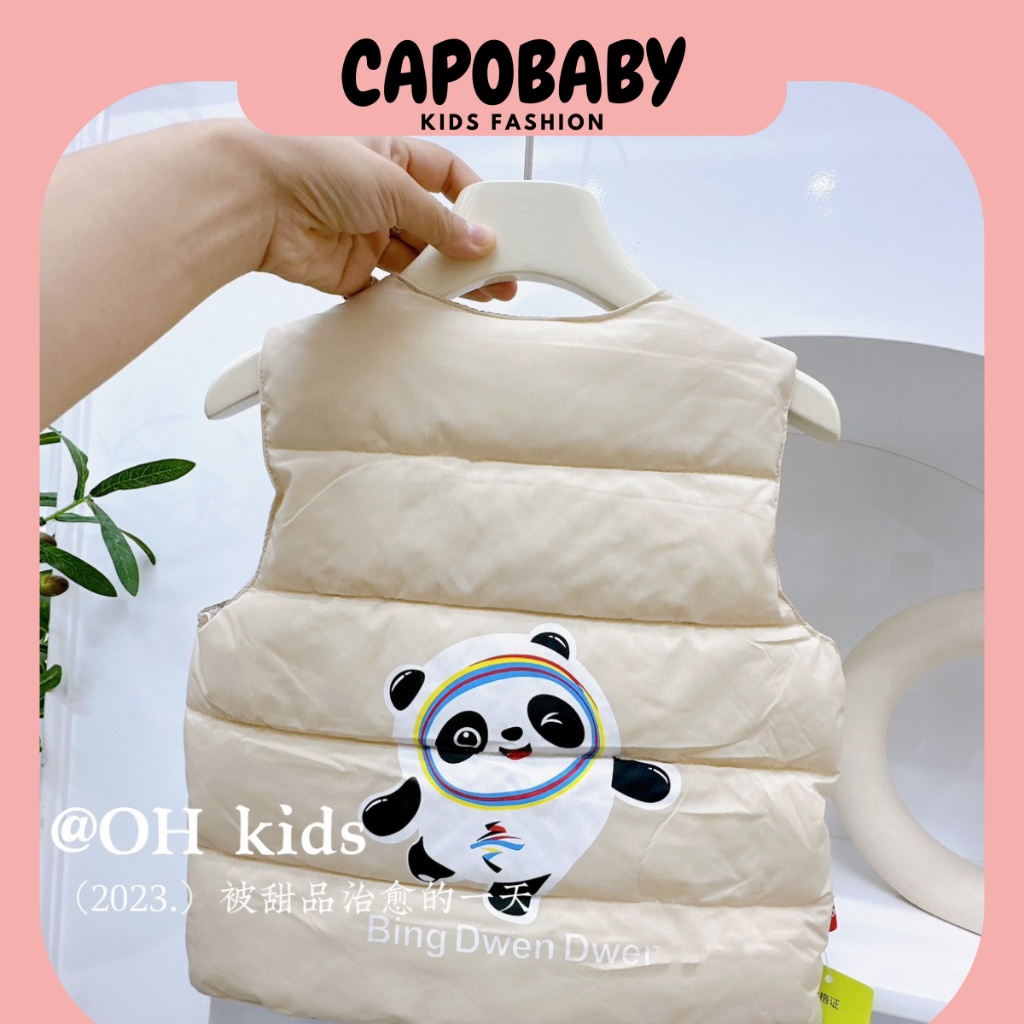 Áo khoác cho bé, Áo Gile phao gấu chấm nâu đáng yêu cho bé từ 7-16kg